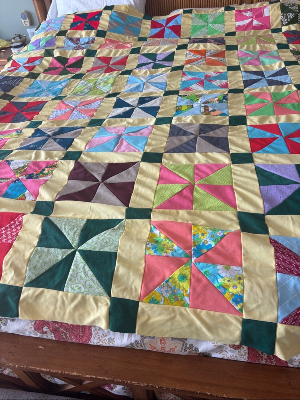 Vintage handmade pinwheel pattern quilt top